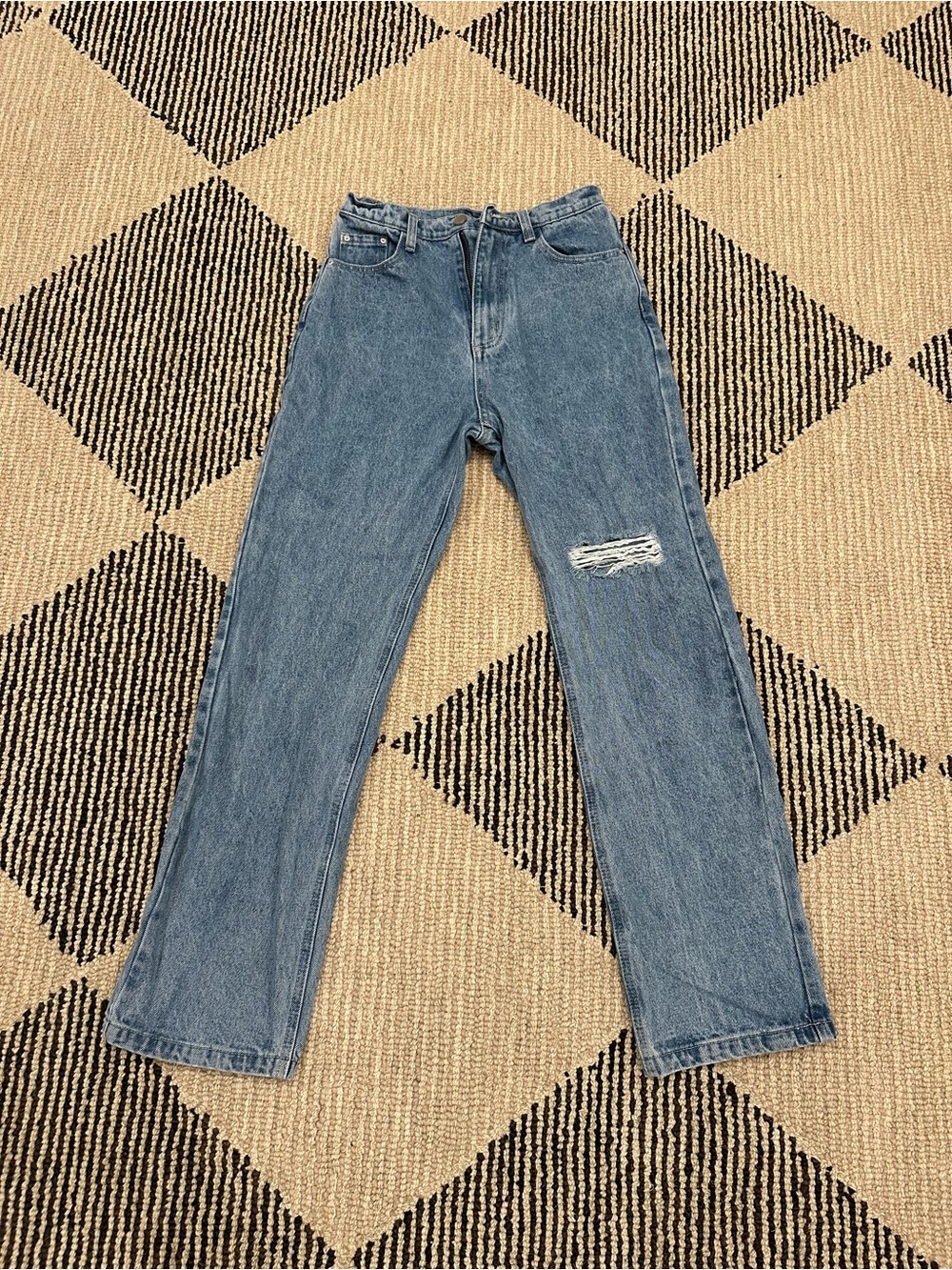 Princess Polly High-Rise Blue Distressed Straight Jeans